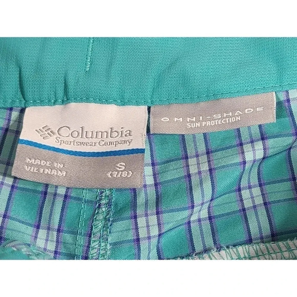 Columbia Shorts Girls Size Small 7/8 Blue Teal Plaid Pockets Flat Front - Picture 5 of 6